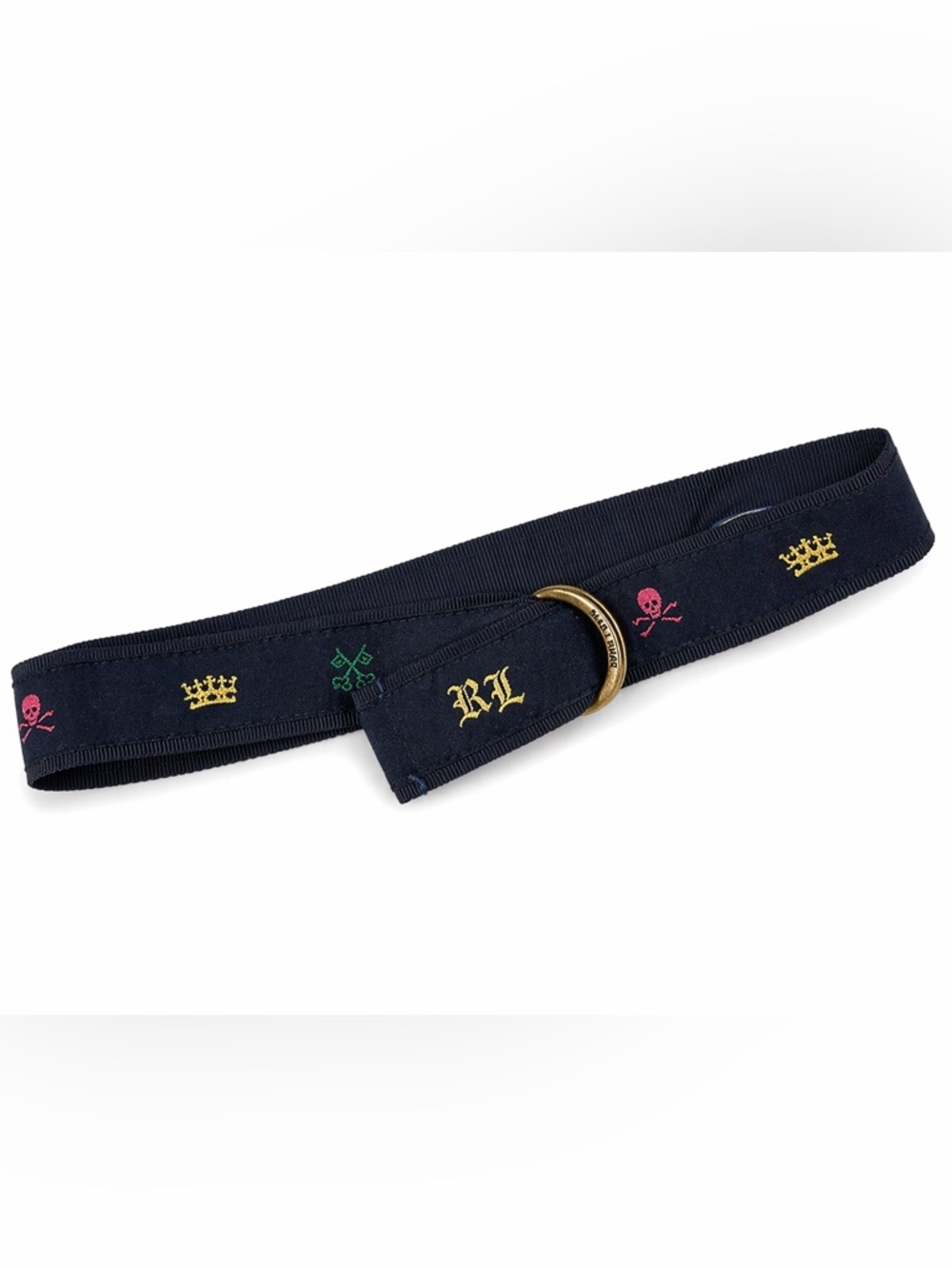 Ralph Lauren Polo 3T Toddler Kids Belt Navy Embroidered Belt with Gold D-Ring